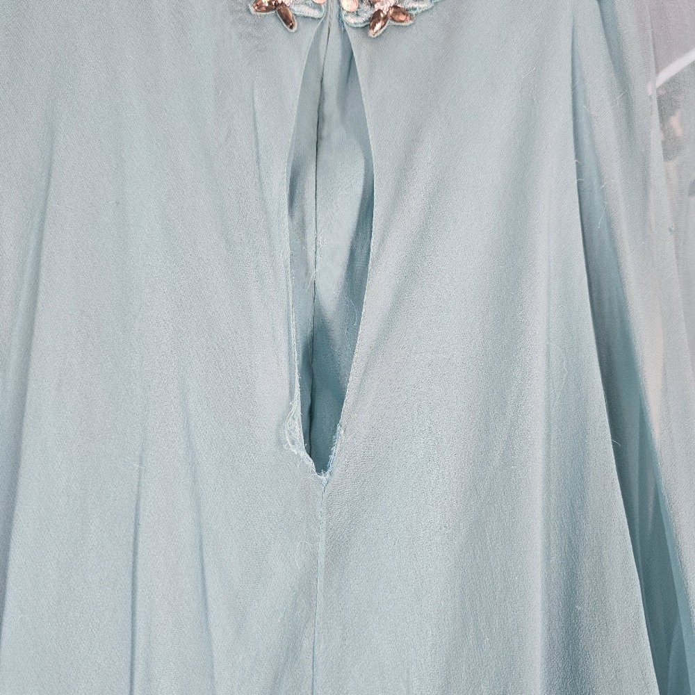 Marchesa Couture Aqua Blue Embellished Neckline Chiffon Caftan Gown No Size - Picture 3 of 16